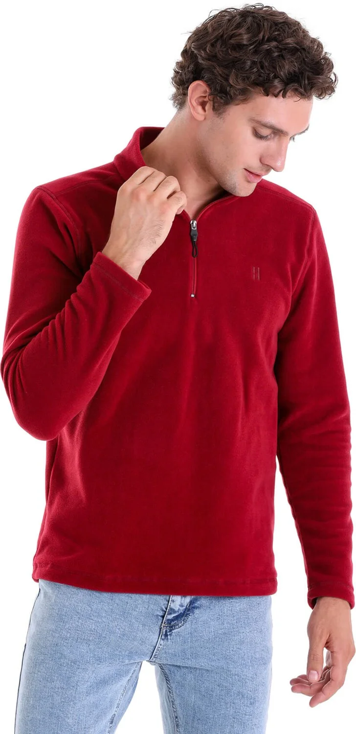 Hatemoğlu Claret Red Regular Fit Half Turtleneck Zippered Polar Fleece Sweatshirt