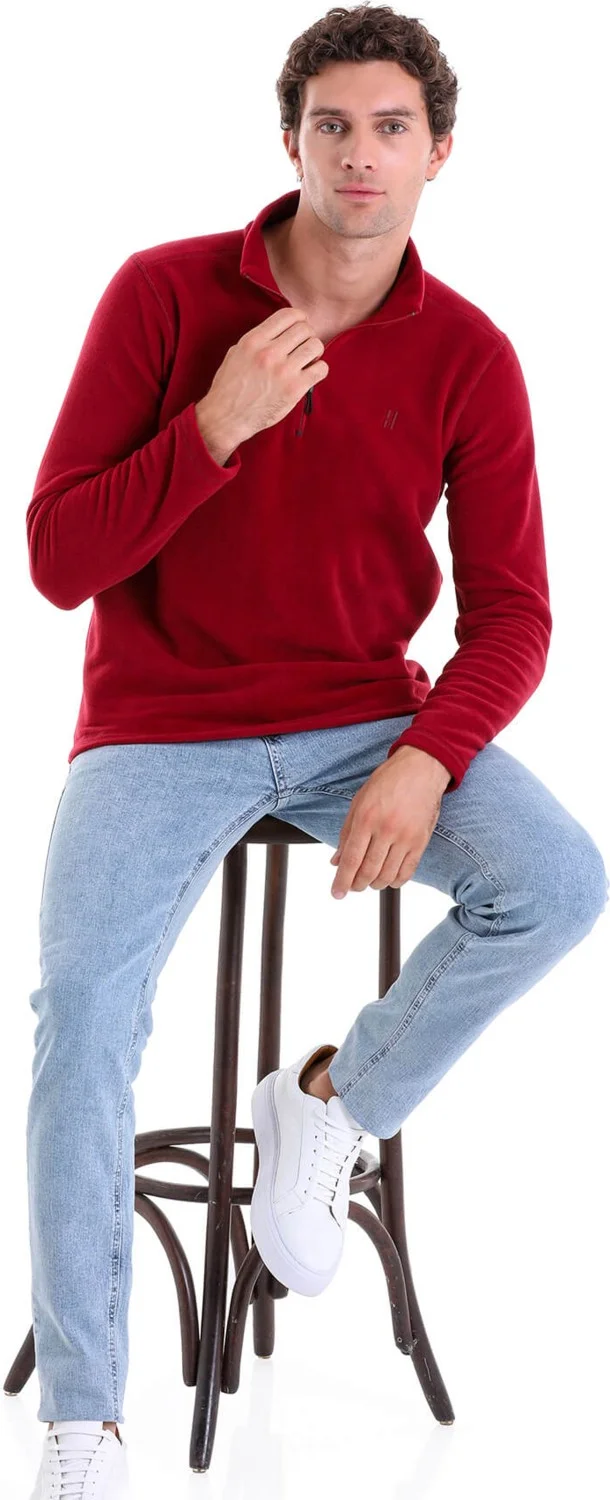 Hatemoğlu Claret Red Regular Fit Half Turtleneck Zippered Polar Fleece Sweatshirt