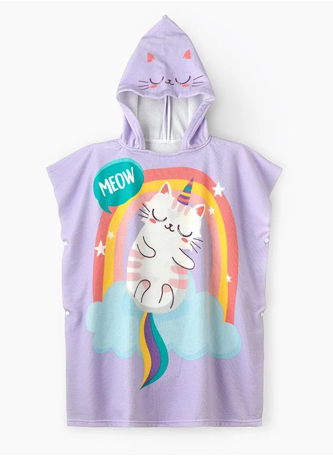 babyqlo Pink Unicorn Kitten Hooded Kids Towel with Rainbow Accents