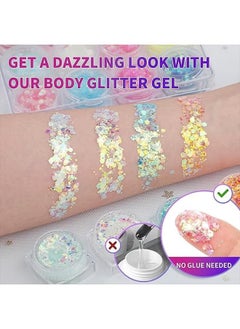 Realfrog 12 Colors Gel Eye Makeup Glow in The Dark Glitter Gel Chunky Makeup Fine Glitter UV Black Light Glitter for Body/Face/Hair/Eyeshadow Glitter for Carnival Party(Not Loose Glitter) For Women  - Image 3