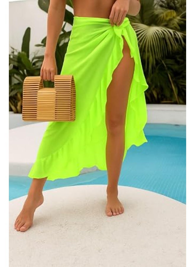 كاش مايوة من الشيفون/الدانتيل One Size لجميع المقاسات من XS الى 2XL متعدد الالوان والاشكال (اخضر نيون كيرفي)