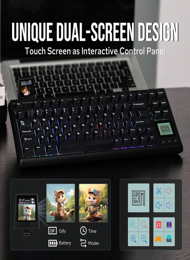 EPOMAKER RT80 75% Wireless Gaming Keyboard with Touch Screen and Mini Display, Tri-Mode Mechanical Keyboard, Hot-swap, Creamy Sound, NKRO for Office Game (Black, Wisteria Linear Switch) - Image 4