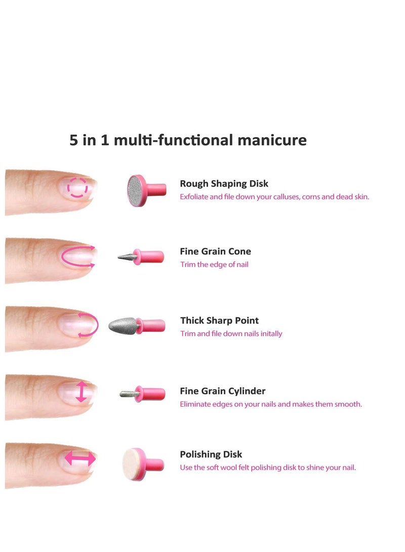 KASTWAVE Electric Nail File Shaper Pedicure Manicure Set Portable with 5 Pcs Attachment for Care of Hands and Feet - Image 3