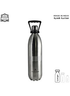 Atlasware Water bottle with a capacity of 1000 ml, stainless steel water bottle that keeps cold for 82 hours and keeps heat for 34 hours, Silver  - Image 1