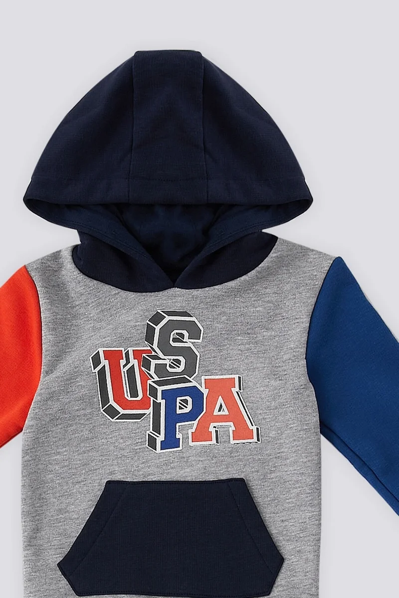 U.S. Polo Assn. U.S. Polo Assn Gray Melange Kangaroo Pocket Hooded Baby 2 Piece Set