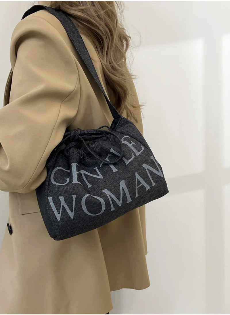 GENTLE WOMAN Gentle Woman Dumpling bag Denim drawstring shoulder bag  - Image 4