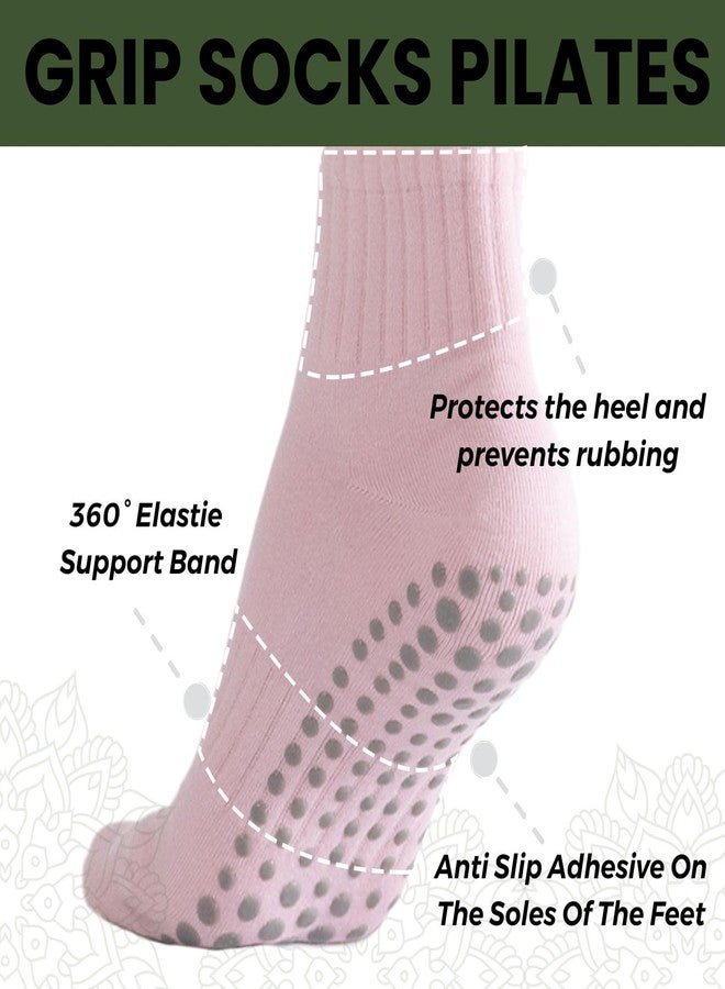 Soxbang 3/6 Pairs Pilates Socks with Grips,Yoga Socks Barre Socks Non Slip Socks Embroidery for Barre Ballet Barefoot Workout, 3pairs-1black1pink1white, 5 - Image 2
