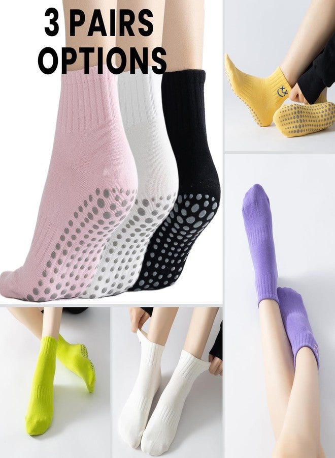 Soxbang 3/6 Pairs Pilates Socks with Grips,Yoga Socks Barre Socks Non Slip Socks Embroidery for Barre Ballet Barefoot Workout, 3pairs-1black1pink1white, 5 - Image 4