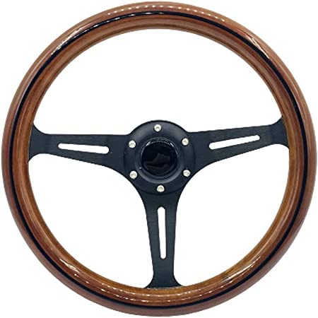 YEHICY 15 Classic Wood Grain Steering Wheel Black Spokes 380mm Grant Nostalgia Style Racing Mahogany Wood Steering Wheel with Horn Button