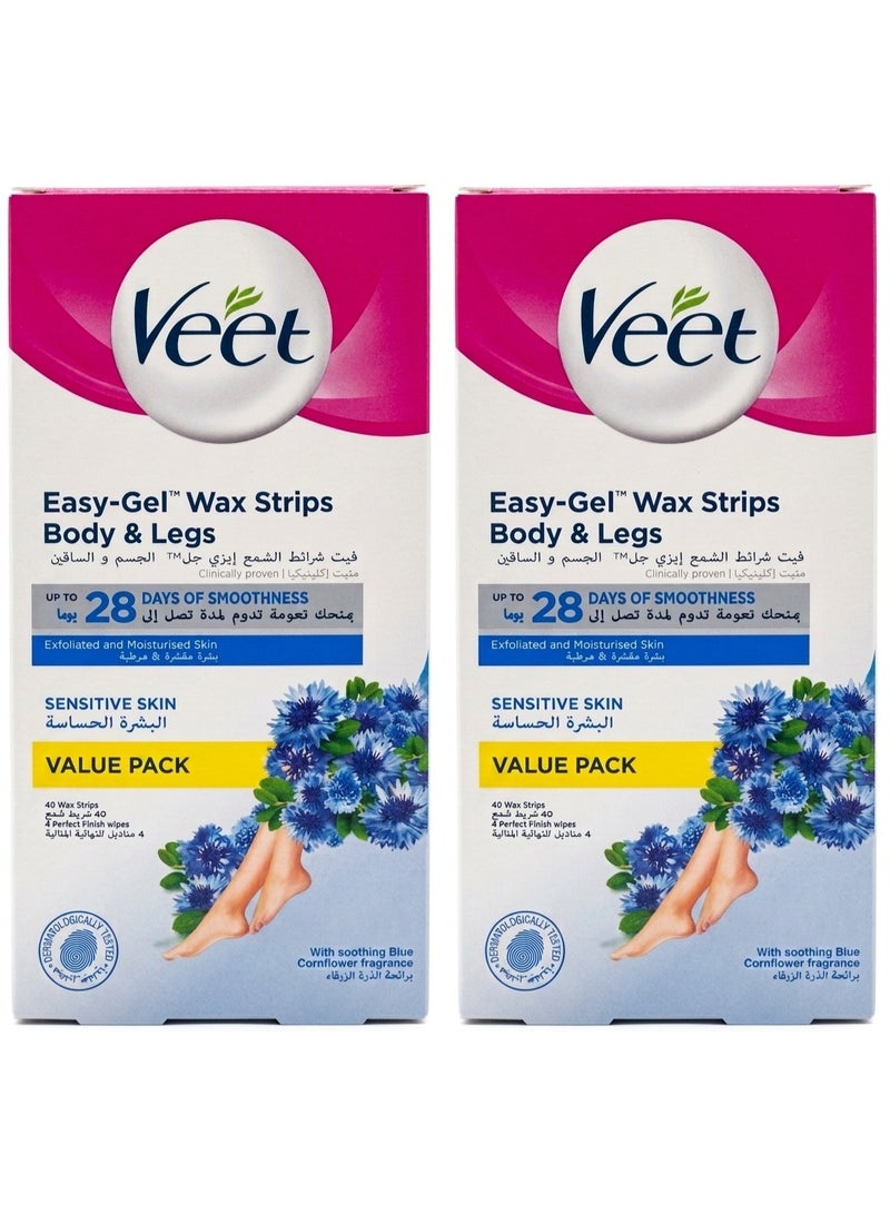 Veet 2Pcs Hair Removal Cold Wax Strips Sensitive Skin Blue 40-Piece Strips - Image 1
