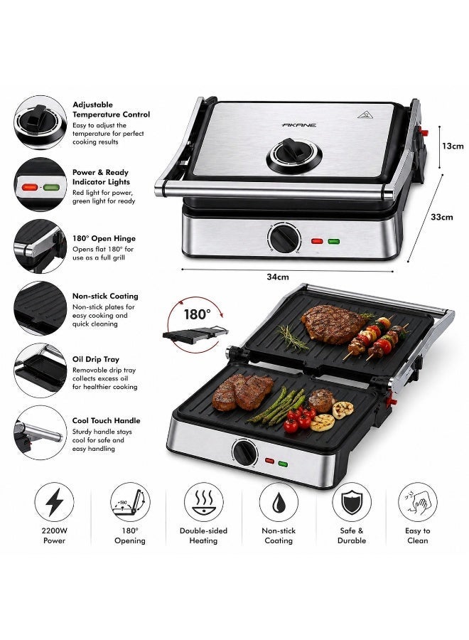 AKANE Steak Machine Electric Grill 2200W Non-Stick Double-Sided Heating 180° Opening Adjustable Temperature A.561 - Image 2