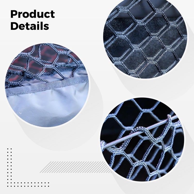 Black Mesh Car Trunk Organizer With Hooks Dual Layer Cargo Net 110 X 40 Inches Oxford Fabric - Image 5
