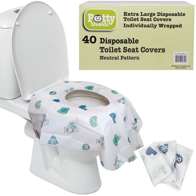 TOILET SEAT COVERS DISPOSABLE 40 PACK XL WATERPROOF TOILET COVER FOR TODDLERS KIDS ADULTS PORTABLE INDIVIDUALLY WRAPPED FOR TRAVEL POTTY TRAINING VACATIONS PUBLIC RESTROOMS