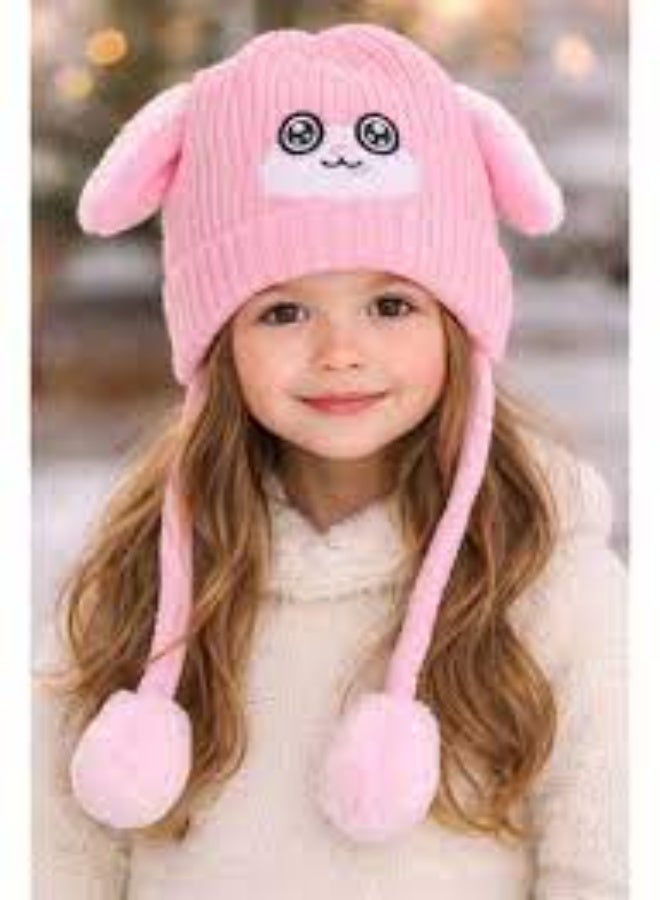 Children's winter hat with a cute bunny design, movable ears, and pom-pom - Image 1