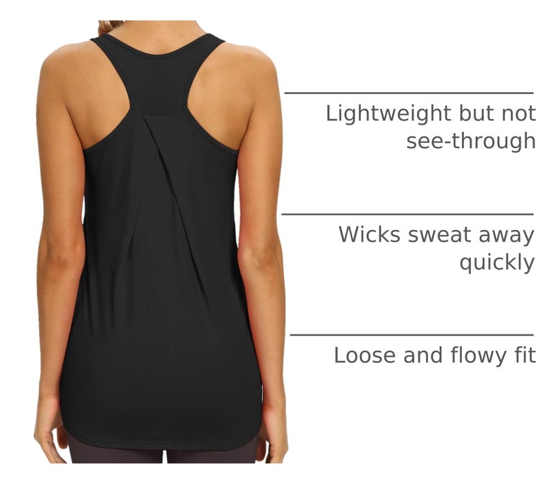 Mippo Activewear Tops Racerback Tank Long Tunic Workout Tops Athletic Yoga Loose Gym Shirt Exercise Clothes for Women Black S - Image 4