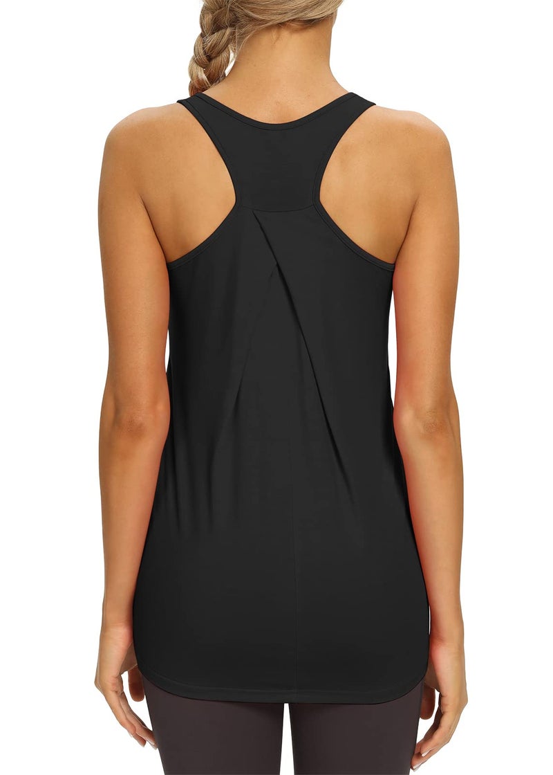 Mippo Activewear Tops Racerback Tank Long Tunic Workout Tops Athletic Yoga Loose Gym Shirt Exercise Clothes for Women Black S - Image 1