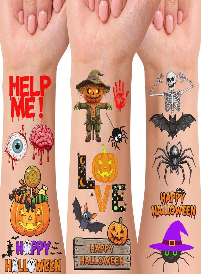 Backtopeia Halloween Temporary Tattoos | Halloween Party Decorations Trick Or Treat Décor Accessories Stickers Party Favors Skeleton Bat Spider Owl Ghost Pumpkin Gift Idea For Kids Teen Adult Boy Girl-60Pcs - Image 4