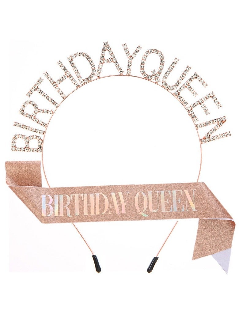 عيد ميلاد الملكة وشاح وحجر الراين عقال مجموعة، التيجان عيد ميلاد لفتاة، روز الذهب بريق عيد ميلاد وشاح عيد ميلاد هدايا عقال للنساء لوازم حفلة عيد ميلاد - Image 1