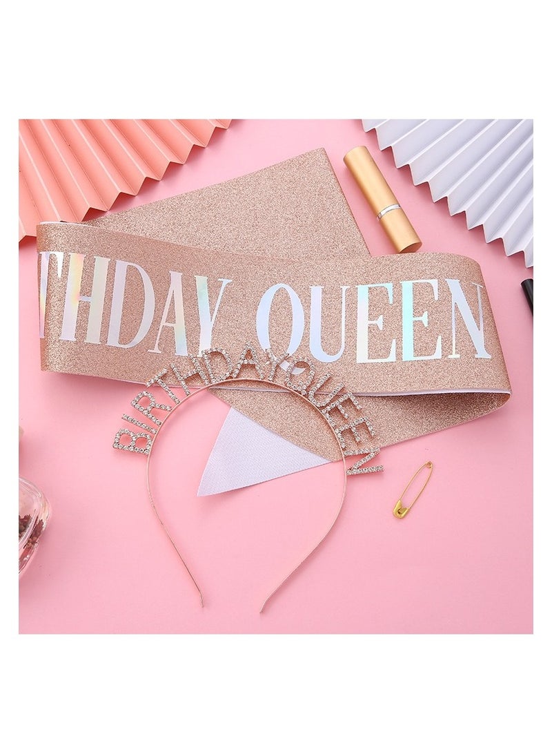 عيد ميلاد الملكة وشاح وحجر الراين عقال مجموعة، التيجان عيد ميلاد لفتاة، روز الذهب بريق عيد ميلاد وشاح عيد ميلاد هدايا عقال للنساء لوازم حفلة عيد ميلاد - Image 2