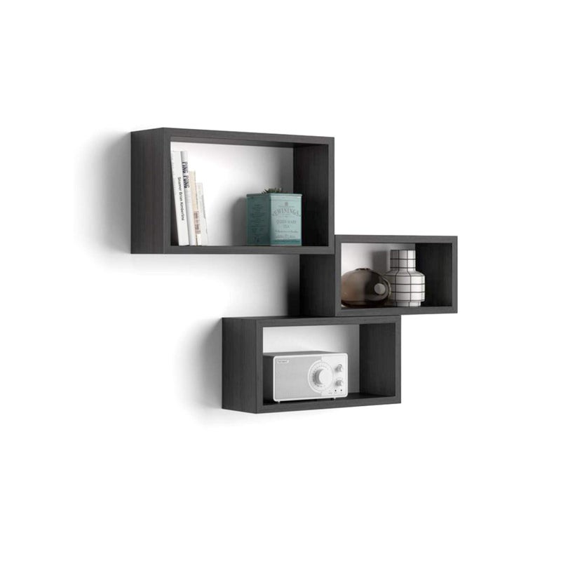 Mobili Fiver Set of 3 Rectangular Cube Shelves Giuditta Ashwood Black Made in Italy