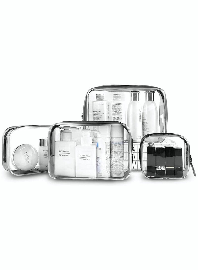 KASTWAVE Clear Makeup Bag Organiser Set, Waterproof Portable Clear Makeup Bag Zipper Cosmetics Bag Transparent PVC Zippered Toiletry Bag Organizers With Handle for Vacation Travel, Bathroom (4PCS Clear-Black) - Image 1