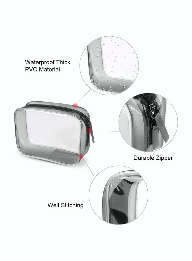 KASTWAVE Clear Makeup Bag Organiser Set, Waterproof Portable Clear Makeup Bag Zipper Cosmetics Bag Transparent PVC Zippered Toiletry Bag Organizers With Handle for Vacation Travel, Bathroom (4PCS Clear-Black) - Image 3