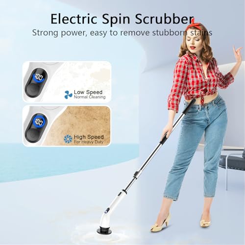 TUYU Electric Spin Scrubber FullBody IPX7 Waterproof Bathroom Scrubber with Power LCD Display Adjustable Extension Handle Cordless Shower Cleaner Brush for Bathtub Kitchen Wall Cleaning - Image 3