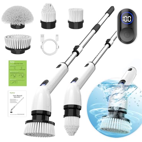 TUYU Electric Spin Scrubber FullBody IPX7 Waterproof Bathroom Scrubber with Power LCD Display Adjustable Extension Handle Cordless Shower Cleaner Brush for Bathtub Kitchen Wall Cleaning - Image 1