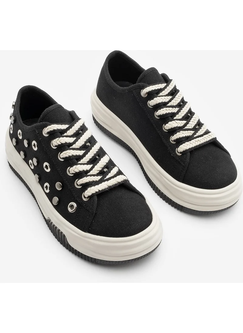 مارجين Women's Sneaker Trocki Studded Lace-Up Linen Sneakers Viben