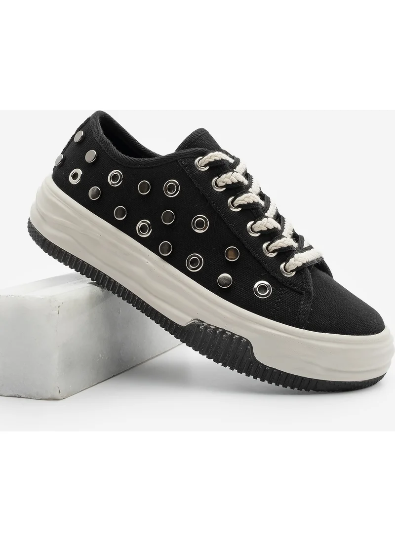 مارجين Women's Sneaker Trocki Studded Lace-Up Linen Sneakers Viben