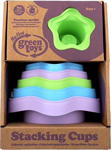 Green Toys Stacking Cups PurpleBlueGreen 6 Piece Motor Skills Building Stacking Toy Set Safe for Babies and Toddlers Dishwasher Safe Recycled Plastic Made in USA - Image 1