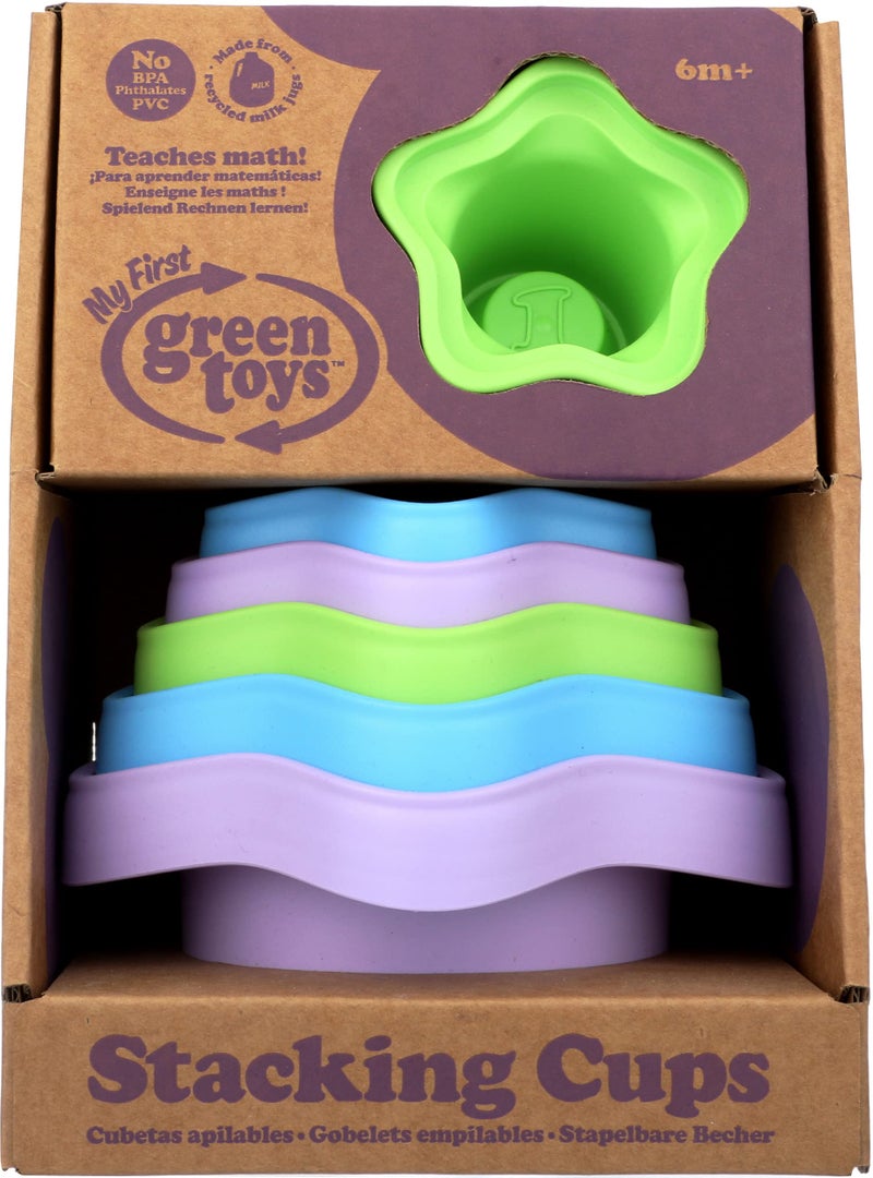 Green Toys Stacking Cups PurpleBlueGreen 6 Piece Motor Skills Building Stacking Toy Set Safe for Babies and Toddlers Dishwasher Safe Recycled Plastic Made in USA - Image 2