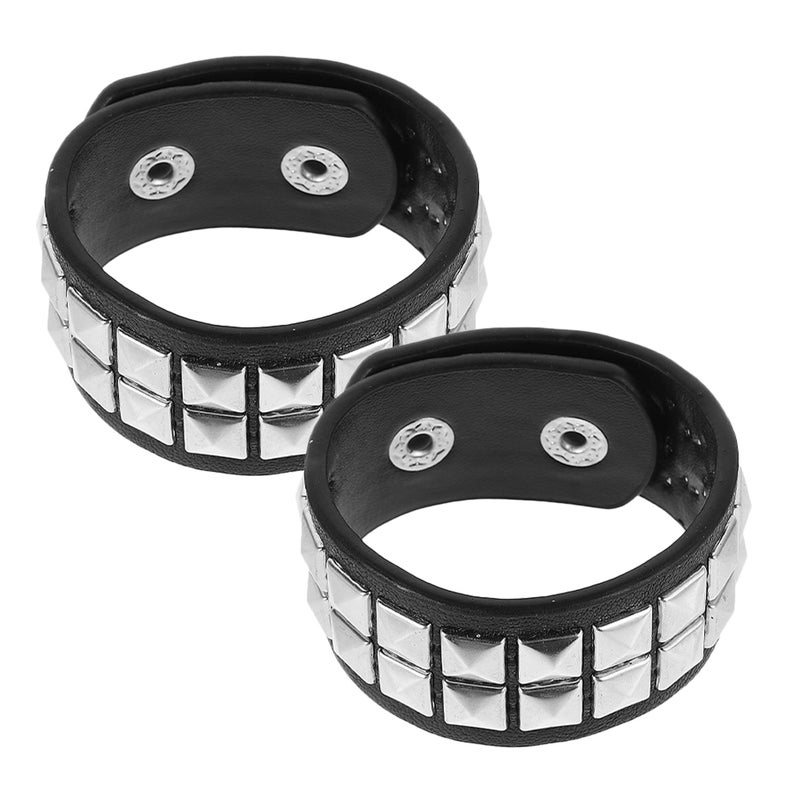 4 pcs Studded Wrist Band Fashionable Wide Bracelet Vintage Artificial Leather Wristband for Men PU Bracelet Bracelet Retro Style Bracelet for Men - Image 5