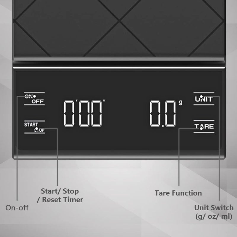 Eacam Digital Kitchen Scale, Coffee Scale with Timer LED Display Tare Function 3000g/ 0.1g Portable Electronic Scale Grams and Oz for Pour Over Cooking Baking - Image 5