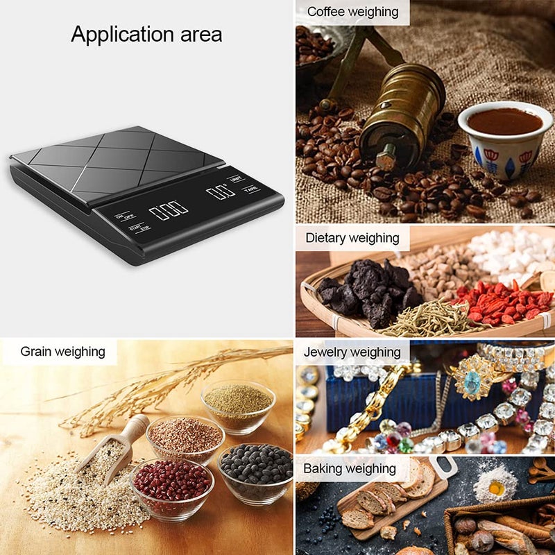 Eacam Digital Kitchen Scale, Coffee Scale with Timer LED Display Tare Function 3000g/ 0.1g Portable Electronic Scale Grams and Oz for Pour Over Cooking Baking - Image 3