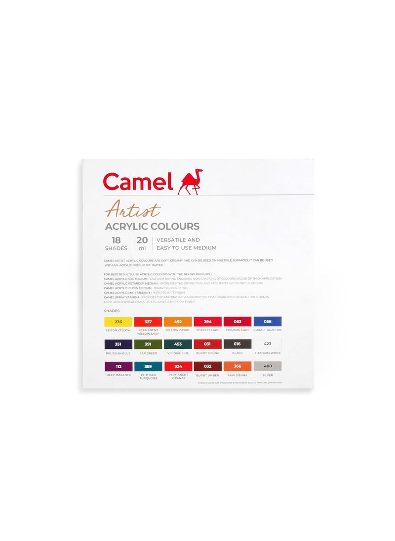 camel Camel Artist Acrylic colors - 18 Shades, 20ml, Multicolor (811191)  - Image 4