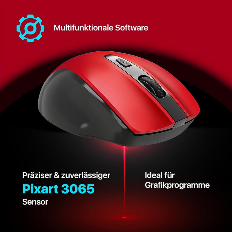 Defender Prime MB-053 Wireless Optical Mouse, Ergonomic Silent Click Office Mouse with PixArt Sensor & 6 Buttons (Red) - Image 4