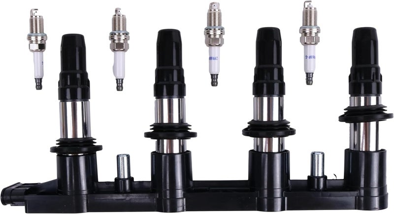 YLQASOON UF620 Ignition Coil and 4 Spark Plugs for Chevrolet, Pontiac, and Suzuki - Image 1