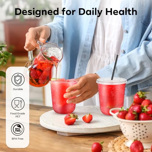 Etersky 50PCS 12 oz Round Bottom Plastic Cups with Lids and Black Straws, Clear To Go Iced Coffee Smoothie Juice Cups, Disposable Cold Drink Bubble Tea Party Cups for Catering, Christmas, Birthdays, Takeout - Image 5