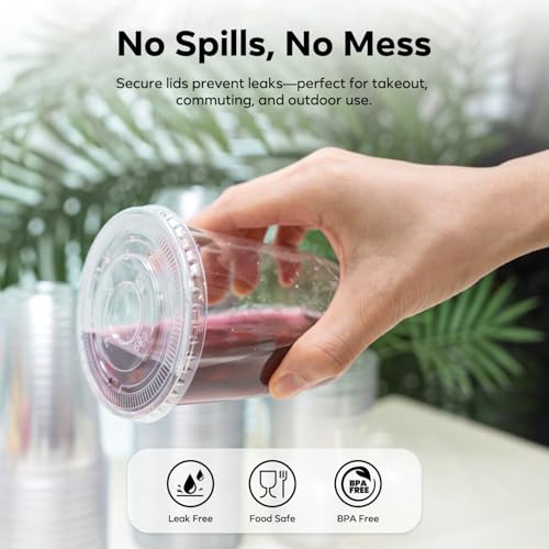 Etersky 50PCS 12 oz Round Bottom Plastic Cups with Lids and Black Straws, Clear To Go Iced Coffee Smoothie Juice Cups, Disposable Cold Drink Bubble Tea Party Cups for Catering, Christmas, Birthdays, Takeout - Image 4