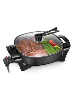 Generic Electric Skillet, 12 Inch Deep Non Stick Electric Frying Pan with Standable Glass Lid, 3 Marked Heating Levels, Heat Resistant Handles and Non-stick Coating Easy to Clean, 1360W, Black  - Image 1
