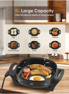 Generic Electric Skillet, 12 Inch Deep Non Stick Electric Frying Pan with Standable Glass Lid, 3 Marked Heating Levels, Heat Resistant Handles and Non-stick Coating Easy to Clean, 1360W, Black  - Image 2