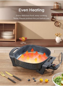 Generic Electric Skillet, 12 Inch Deep Non Stick Electric Frying Pan with Standable Glass Lid, 3 Marked Heating Levels, Heat Resistant Handles and Non-stick Coating Easy to Clean, 1360W, Black  - Image 4