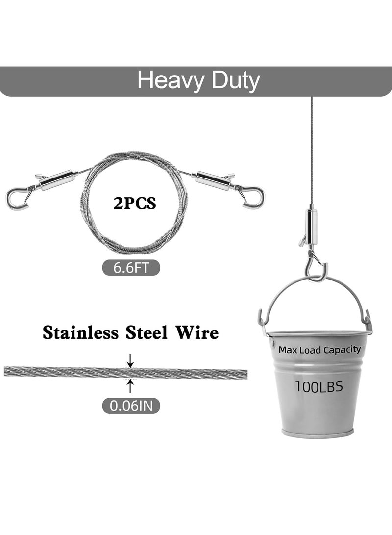 Oasisgalore 2Pcs Adjustable Heavy Duty Picture Hanging Kit, 6.6FT Stainless Steel Wire Rope, Supports Up to 100lbs  - Image 2