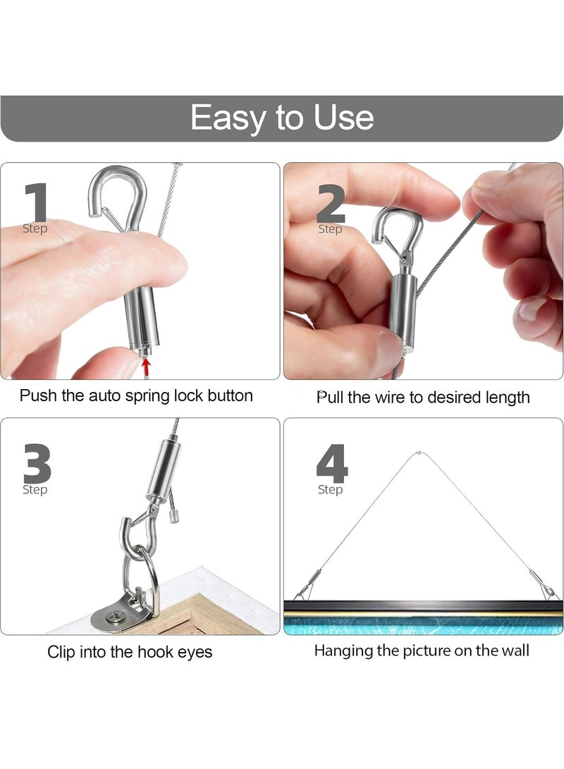 Oasisgalore 2Pcs Adjustable Heavy Duty Picture Hanging Kit, 6.6FT Stainless Steel Wire Rope, Supports Up to 100lbs  - Image 4