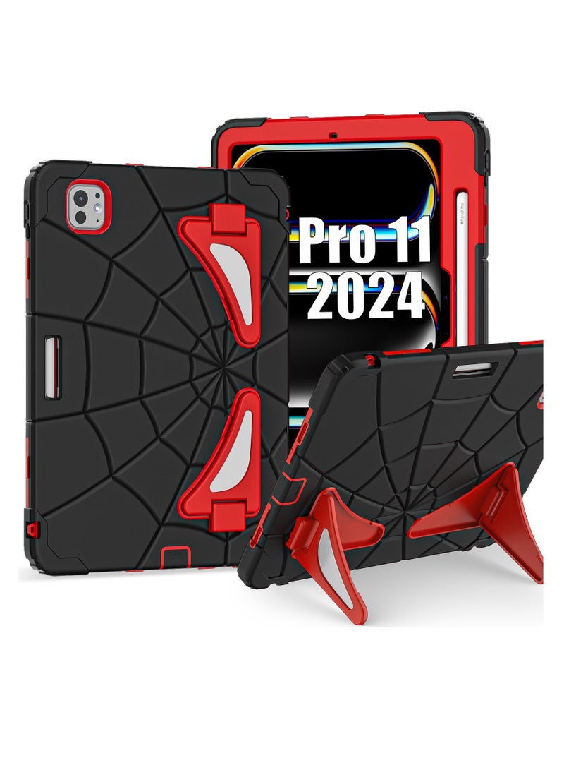 Spider Style Case Compatible for iPad Pro 11 inch 2024 Shockproof Protective Cover with Pencil Holder Shoulder Strap Kickstand for Kids Children - Image 1
