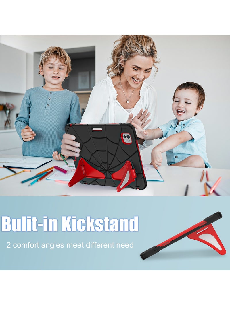 Spider Style Case Compatible for iPad Pro 11 inch 2024 Shockproof Protective Cover with Pencil Holder Shoulder Strap Kickstand for Kids Children - Image 2
