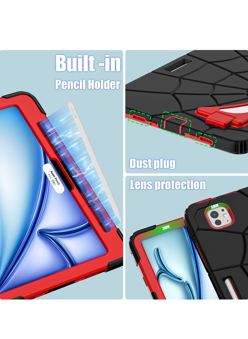 Spider Style Case Compatible for iPad Pro 11 inch 2024 Shockproof Protective Cover with Pencil Holder Shoulder Strap Kickstand for Kids Children - Image 4