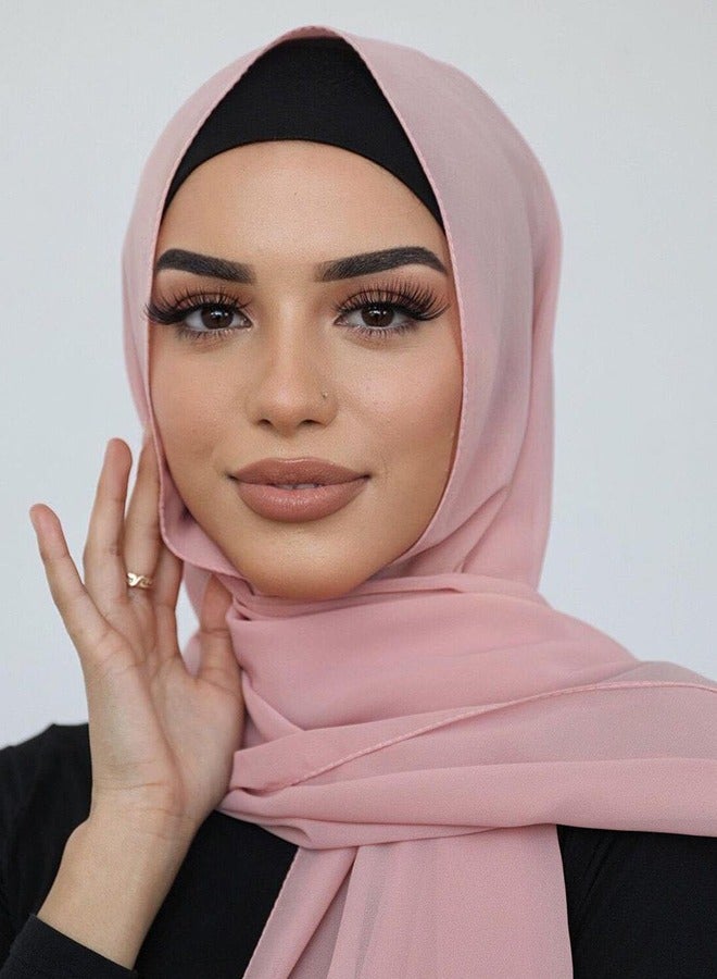 Elegant Satin Muslim Hijab Scarf, Solid Color 75D Pearl Chiffon Scarf Shawl, Thin Breathable Casual Hijab - Image 1