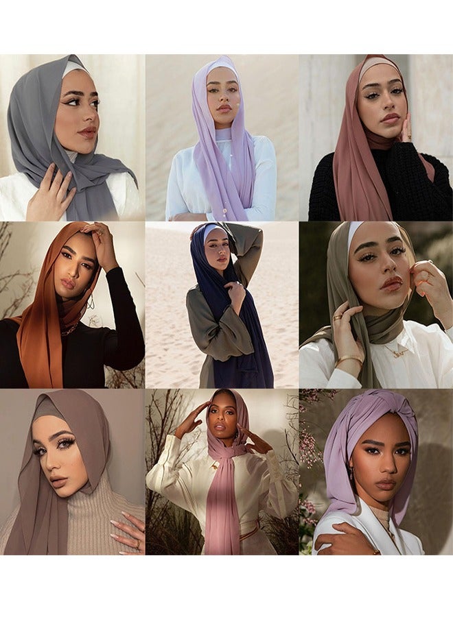 Elegant Satin Muslim Hijab Scarf, Solid Color 75D Pearl Chiffon Scarf Shawl, Thin Breathable Casual Hijab - Image 3